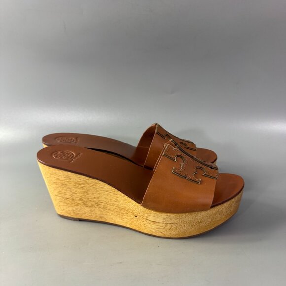 Tory Burch INES Wedge/Slide TAN/ SPARK GOLD Size 6.5 - Picture 2 of 13
